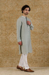 Ash Blue Linen Satin Kurta Set