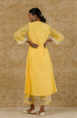 Yellow Embroidered Chanderi Kurta Set