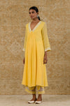 Yellow Embroidered Chanderi Kurta Set