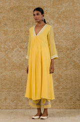 Yellow Embroidered Chanderi Kurta Set