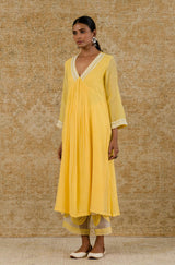 Alia Bhatt in YELLOW CHANDERI KURTA SET