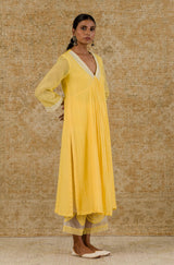Yellow Embroidered Chanderi Kurta Set