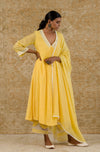 Yellow Embroidered Chanderi Kurta Set