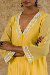 Yellow Embroidered Chanderi Kurta Set