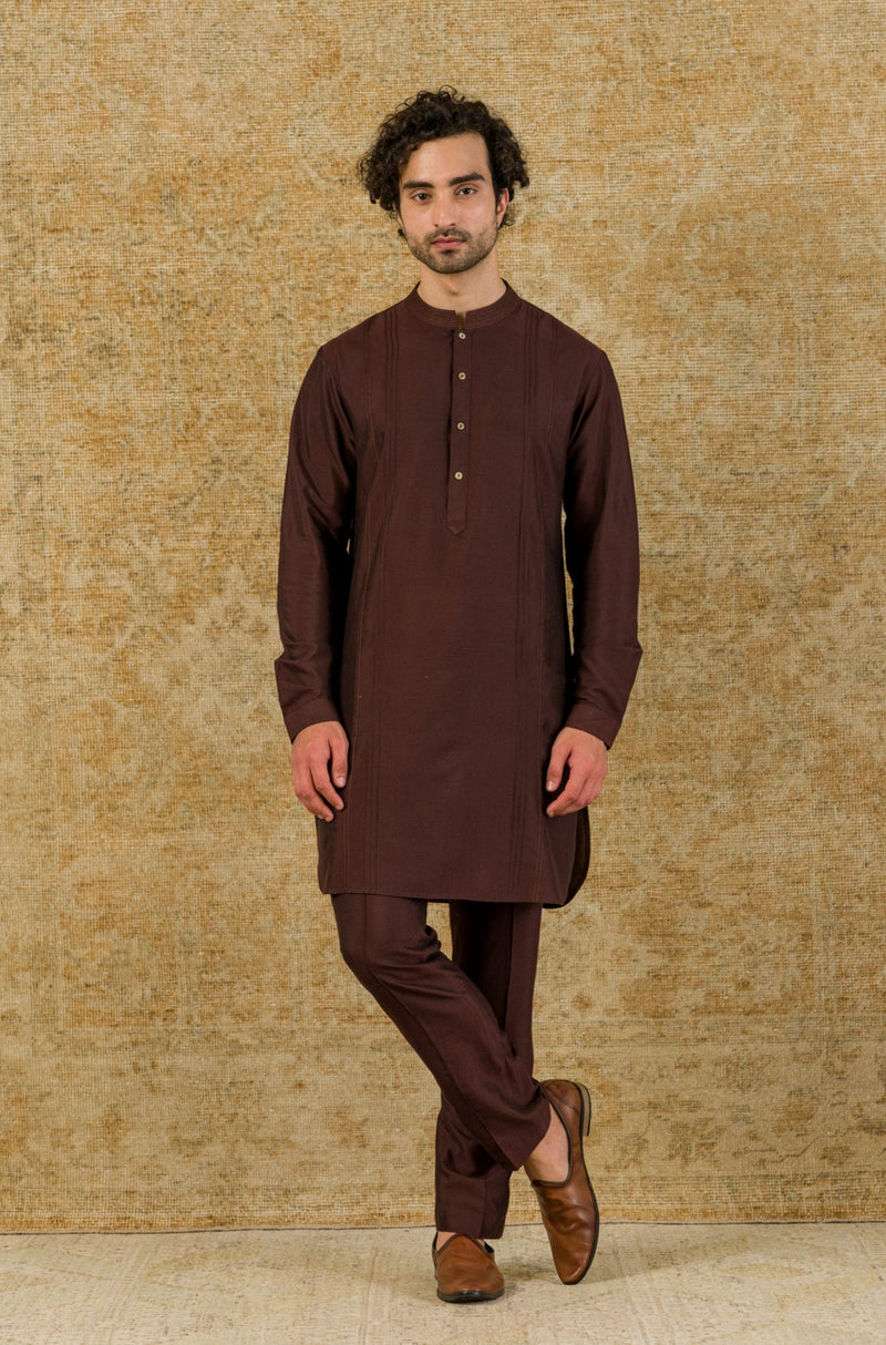 WINE PIN TUCK  KURTA SET