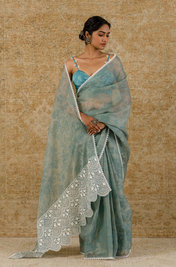 Sage Green Silk Organza Saree