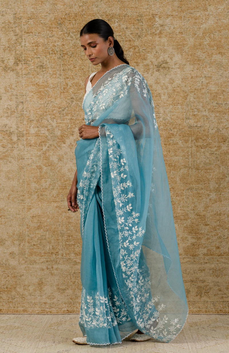 Ice Blue Silk Organza Saree