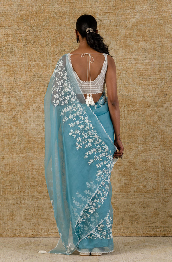 Ice Blue Silk Organza Saree