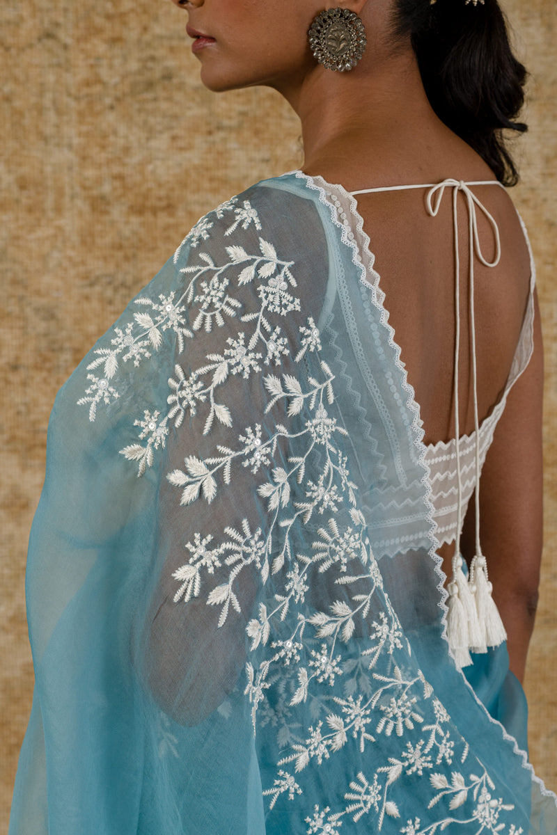 Ice Blue Silk Organza Saree