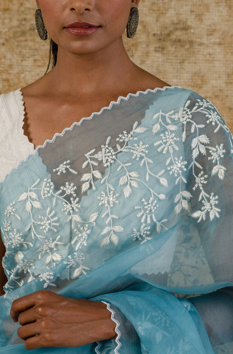 Ice Blue Silk Organza Saree