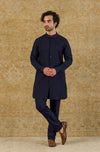 Navy Shirt Kurta In Cotton Silk Blend Set