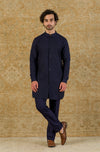 Navy Shirt Kurta In Cotton Silk Blend Set