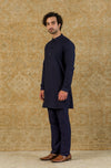 Navy Shirt Kurta In Cotton Silk Blend Set