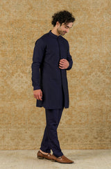 Navy Shirt Kurta In Cotton Silk Blend Set
