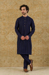 Navy Kurta Pintuck In Cotton Silk Blend Set