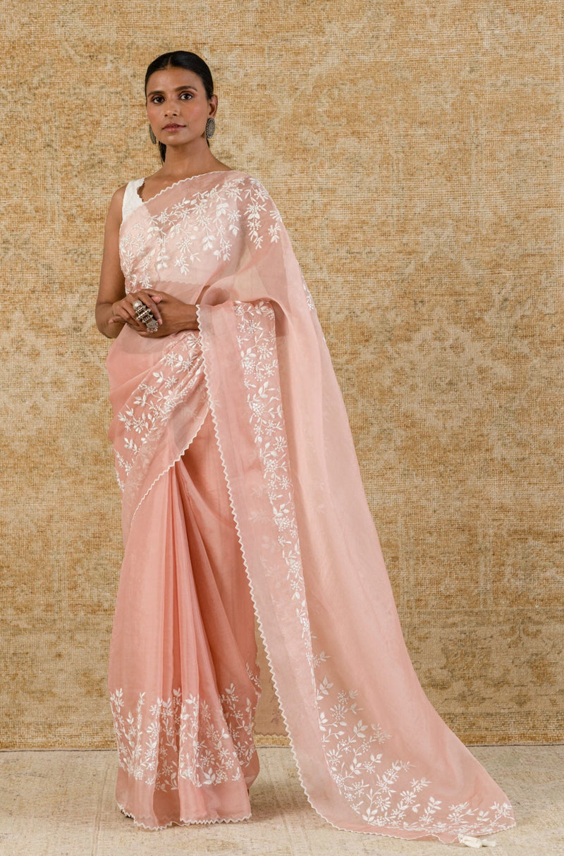 Rose Pink Silk Organza Saree