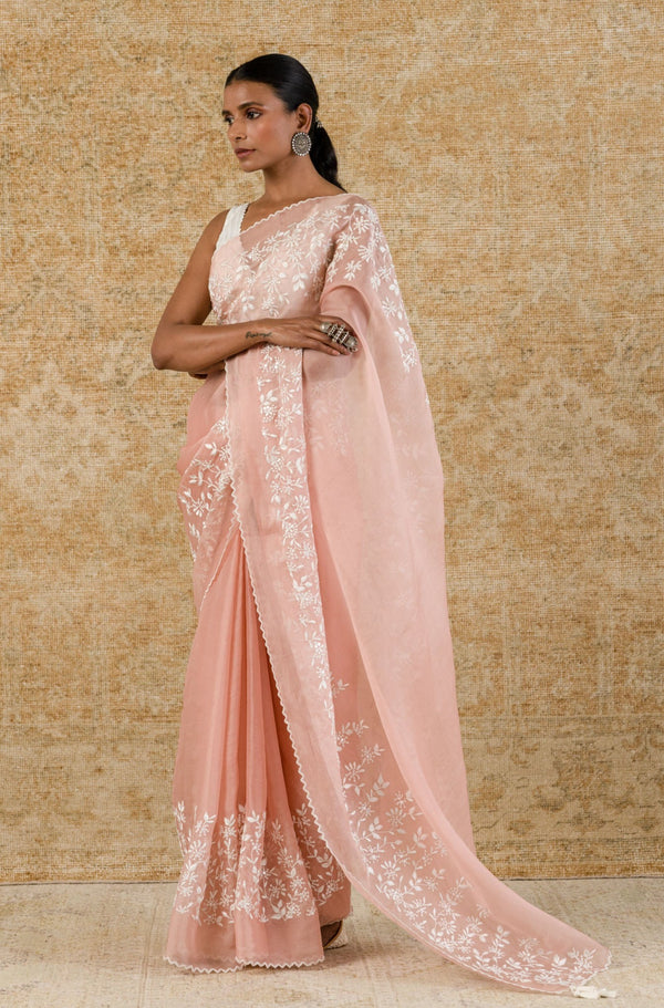 Rose Pink Silk Organza Saree