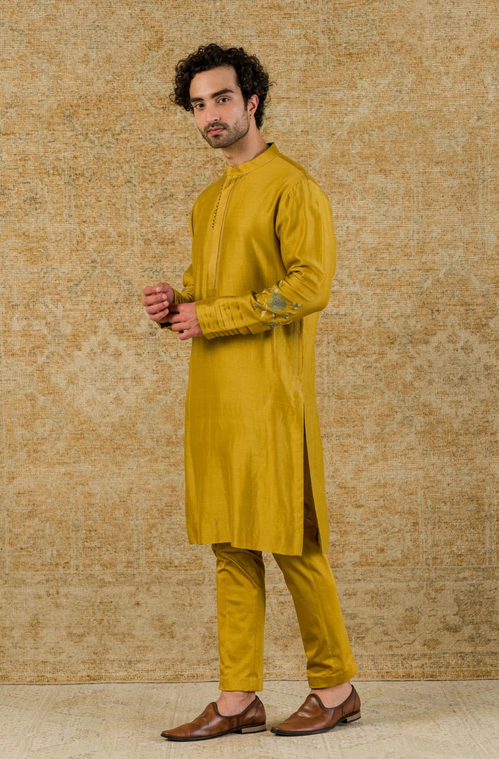 Mustard Silk Chanderi Kurta Set