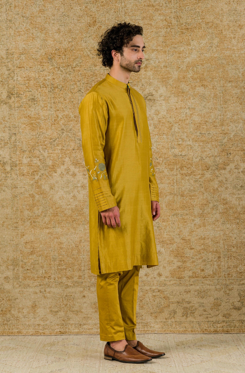 Mustard Silk Chanderi Kurta Set