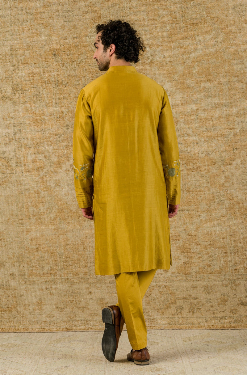 Mustard Silk Chanderi Kurta Set