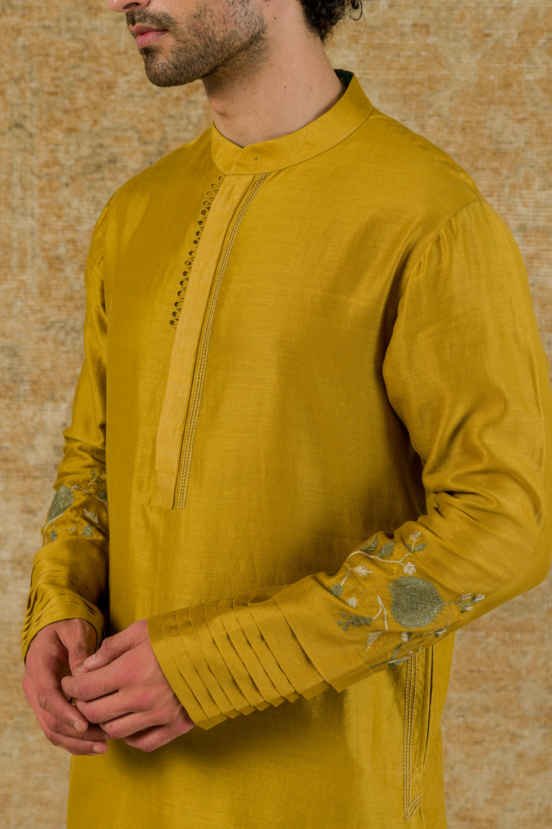 Mustard Silk Chanderi Kurta Set
