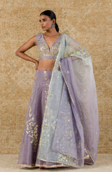 Lilac Silk Organza Lehenga