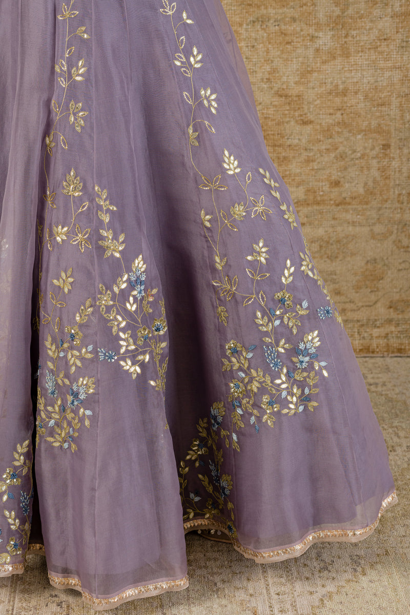 Lilac Silk Organza Lehenga