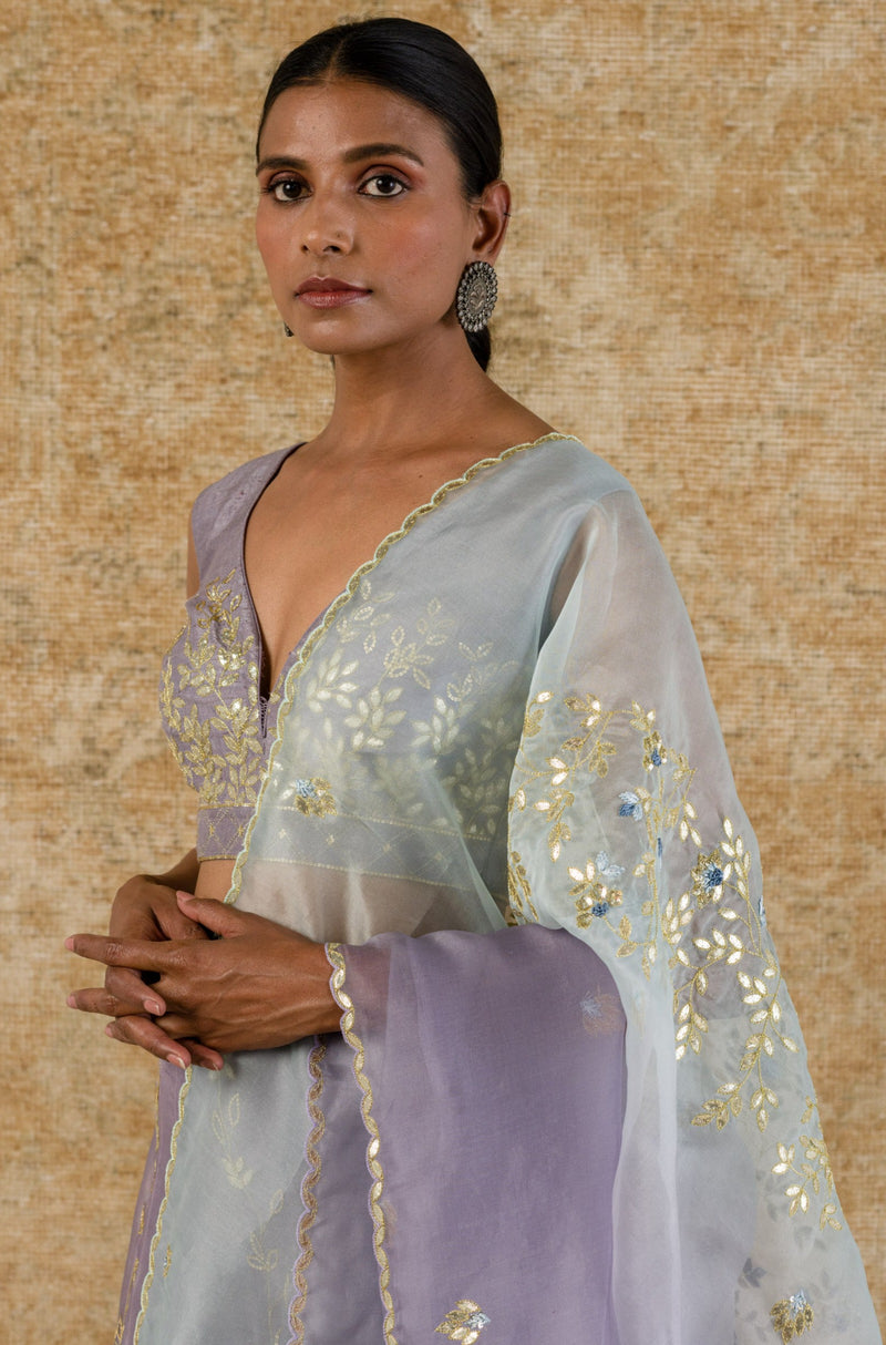 Lilac Silk Organza Lehenga