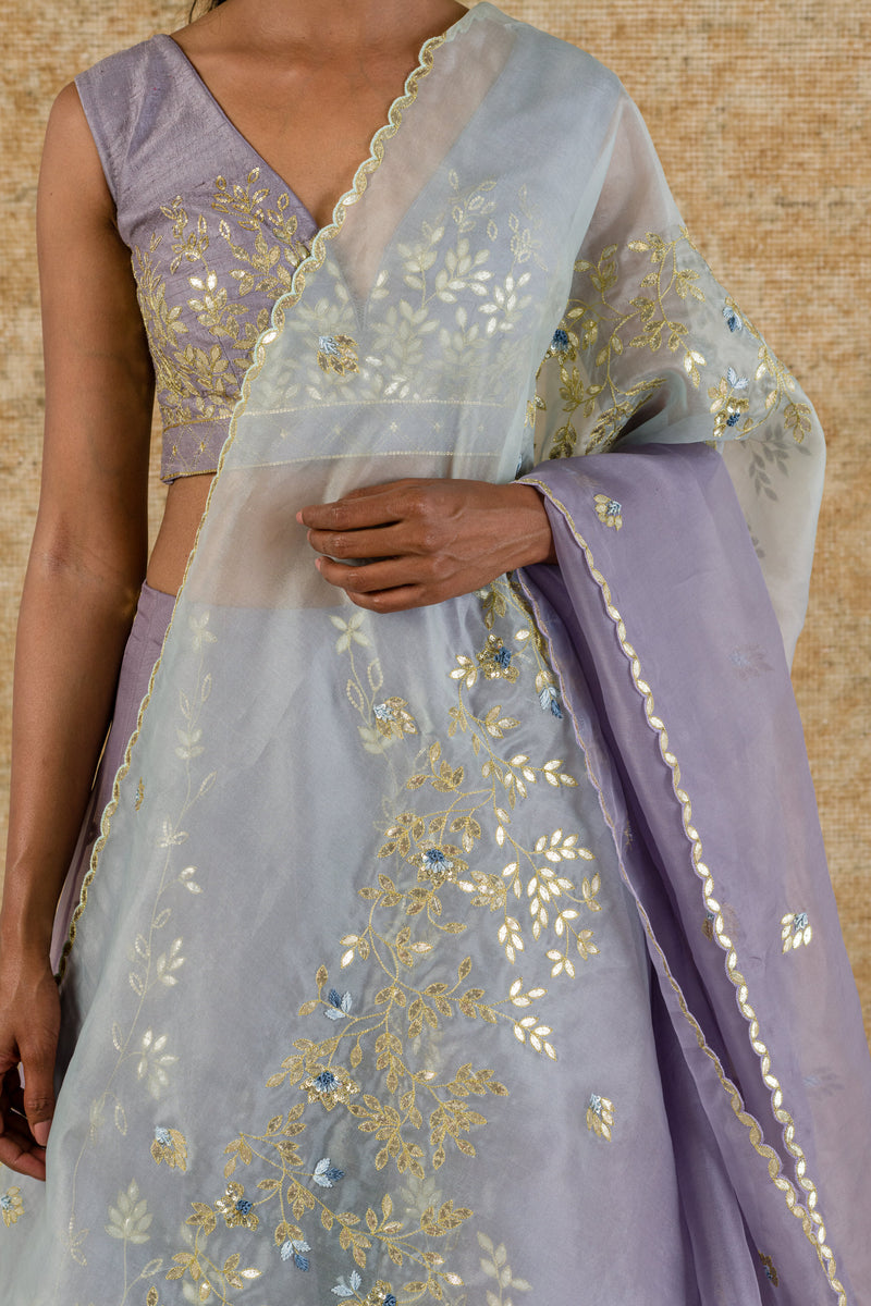 Lilac Silk Organza Lehenga