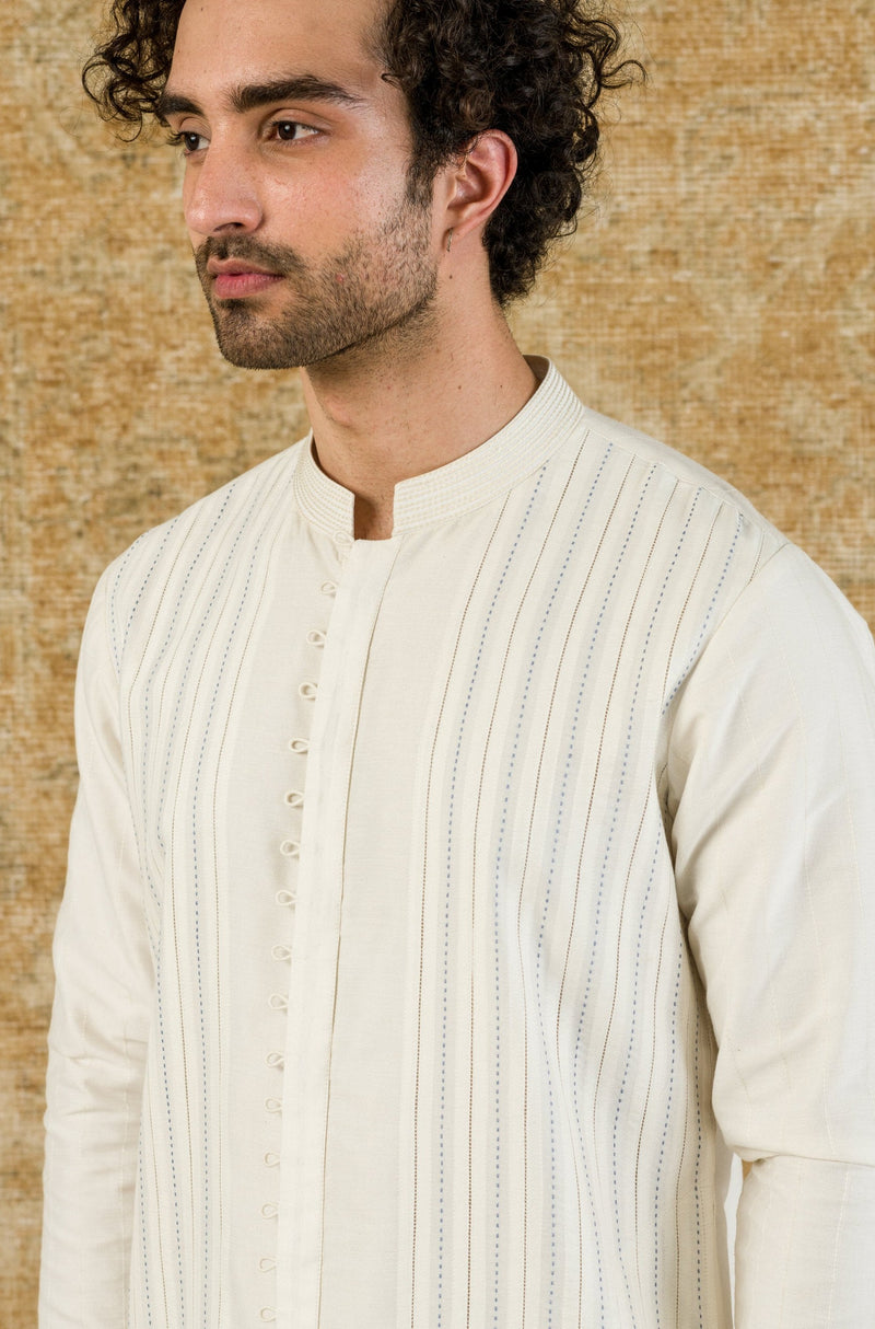 Off White Pin Tuck Shirt Kurta Set