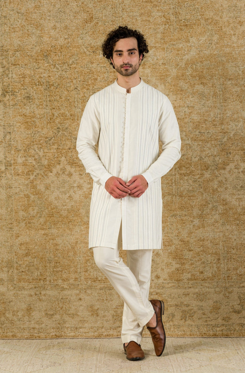 Off White Pin Tuck Shirt Kurta Set