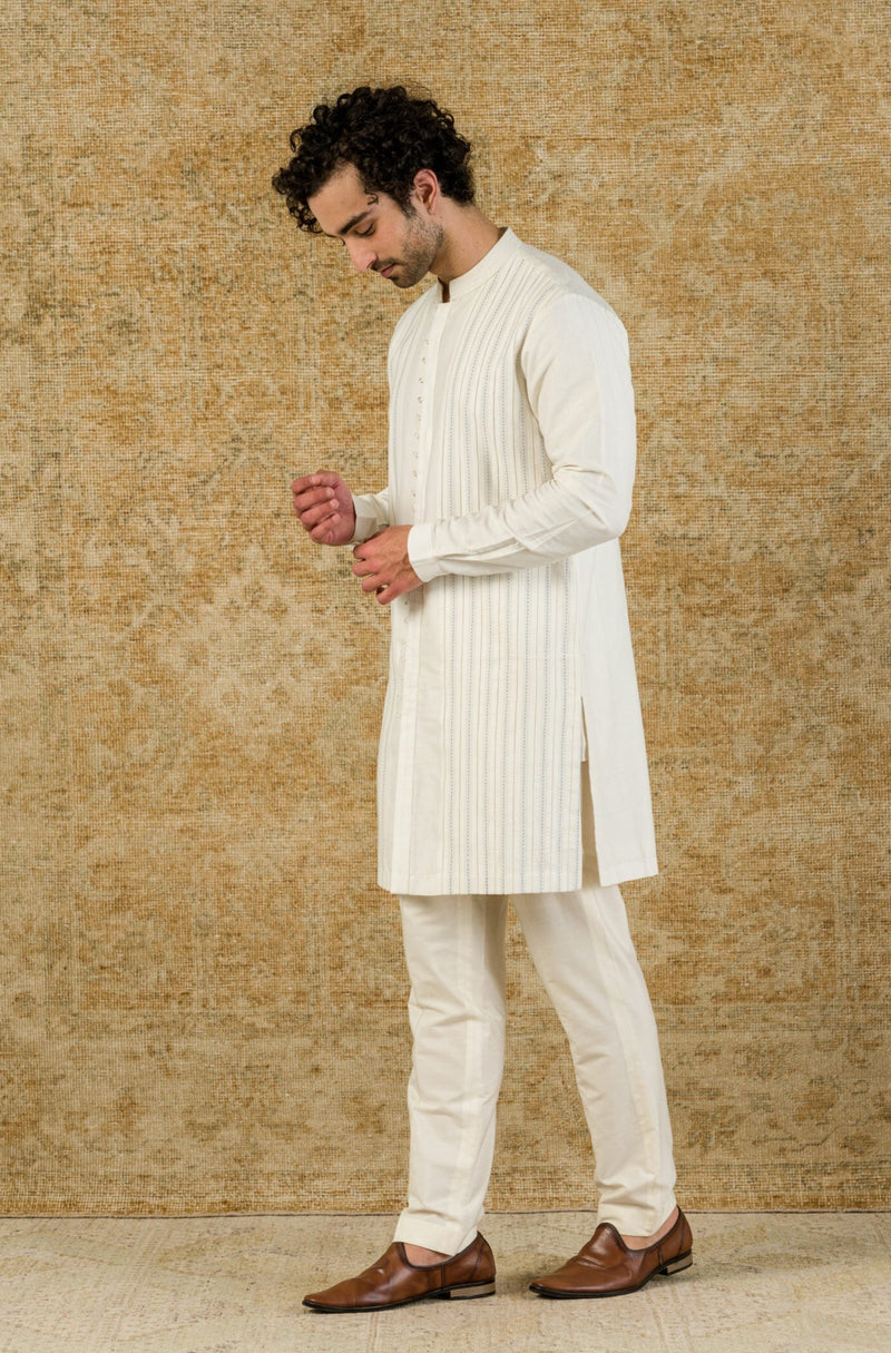 Off White Pin Tuck Shirt Kurta Set