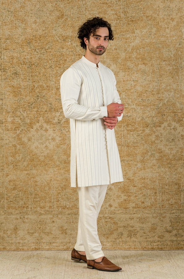 Off White Pin Tuck Shirt Kurta Set