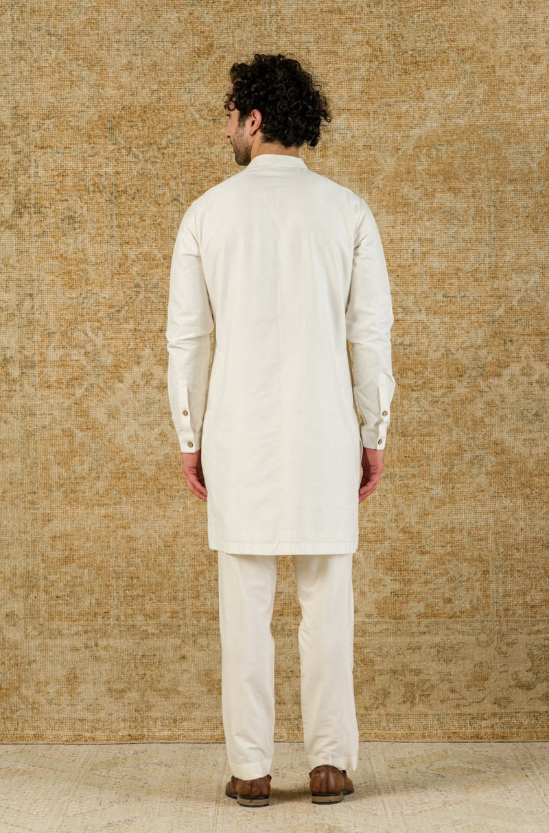 Off White Pin Tuck Shirt Kurta Set