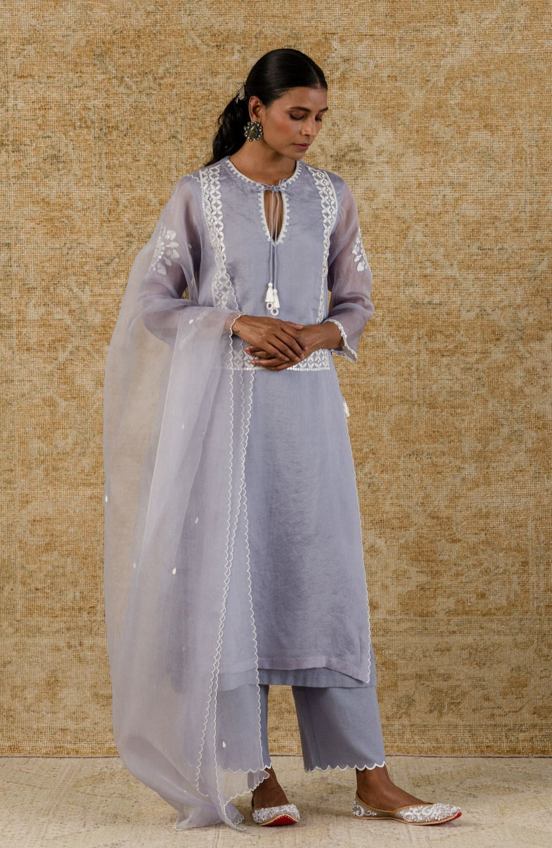 Aegean Blue Embroidered Organza Kurta Set