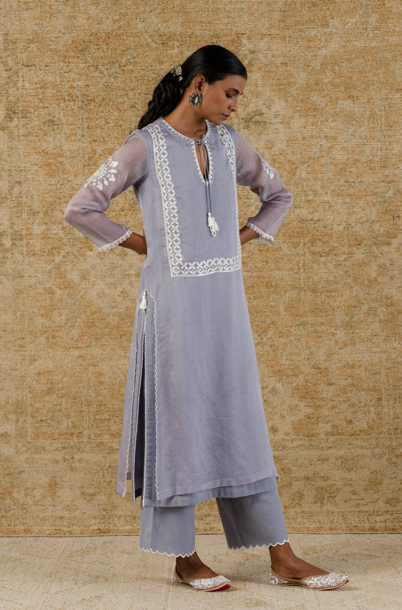 Aegean Blue Embroidered Organza Kurta Set