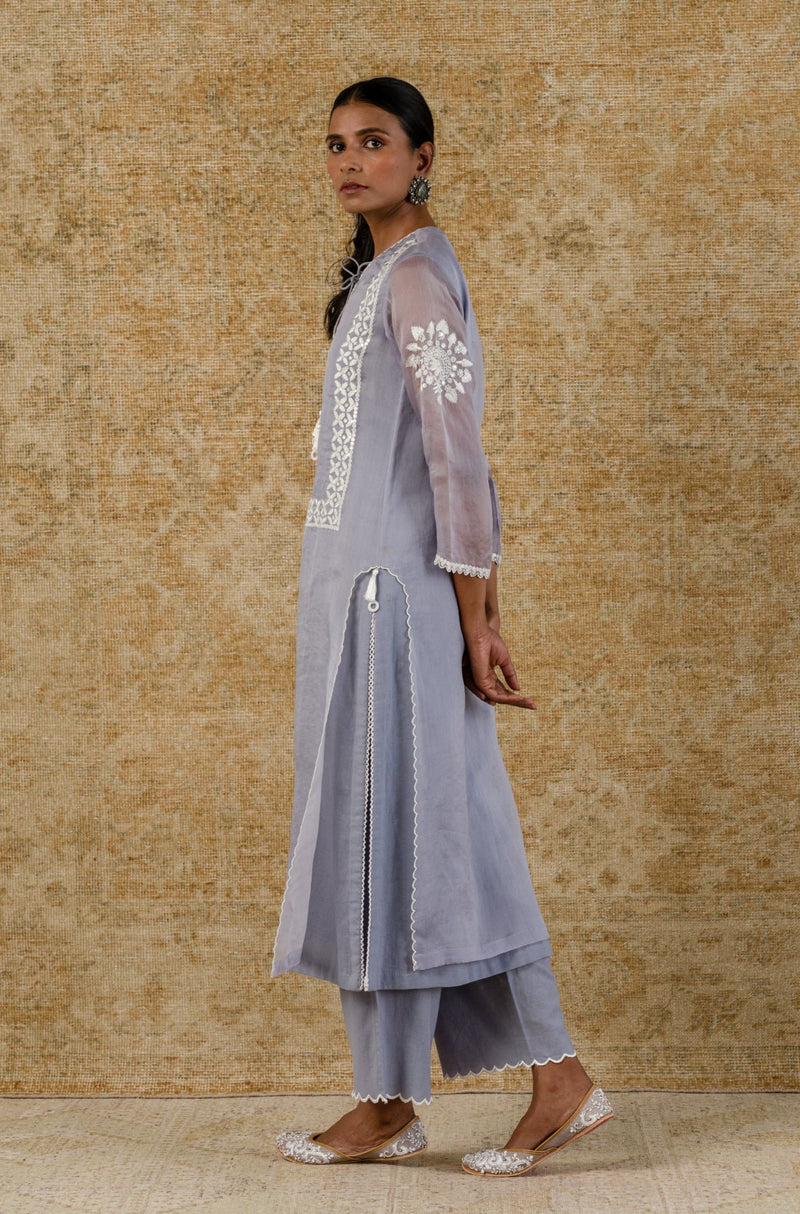 Aegean Blue Embroidered Organza Kurta Set