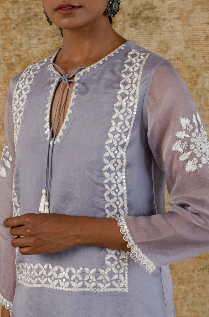 Aegean Blue Embroidered Organza Kurta Set