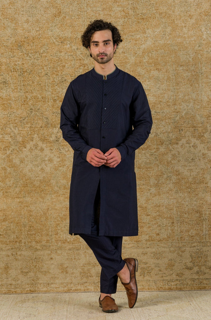 NAVY COTTON SILK BLEND KURTA SET