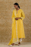 Yellow Chanderi Straight Embroidered Kurta Set