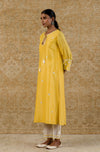 Yellow Chanderi Straight Embroidered Kurta Set