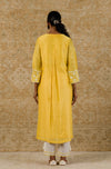 Yellow Chanderi Straight Embroidered Kurta Set
