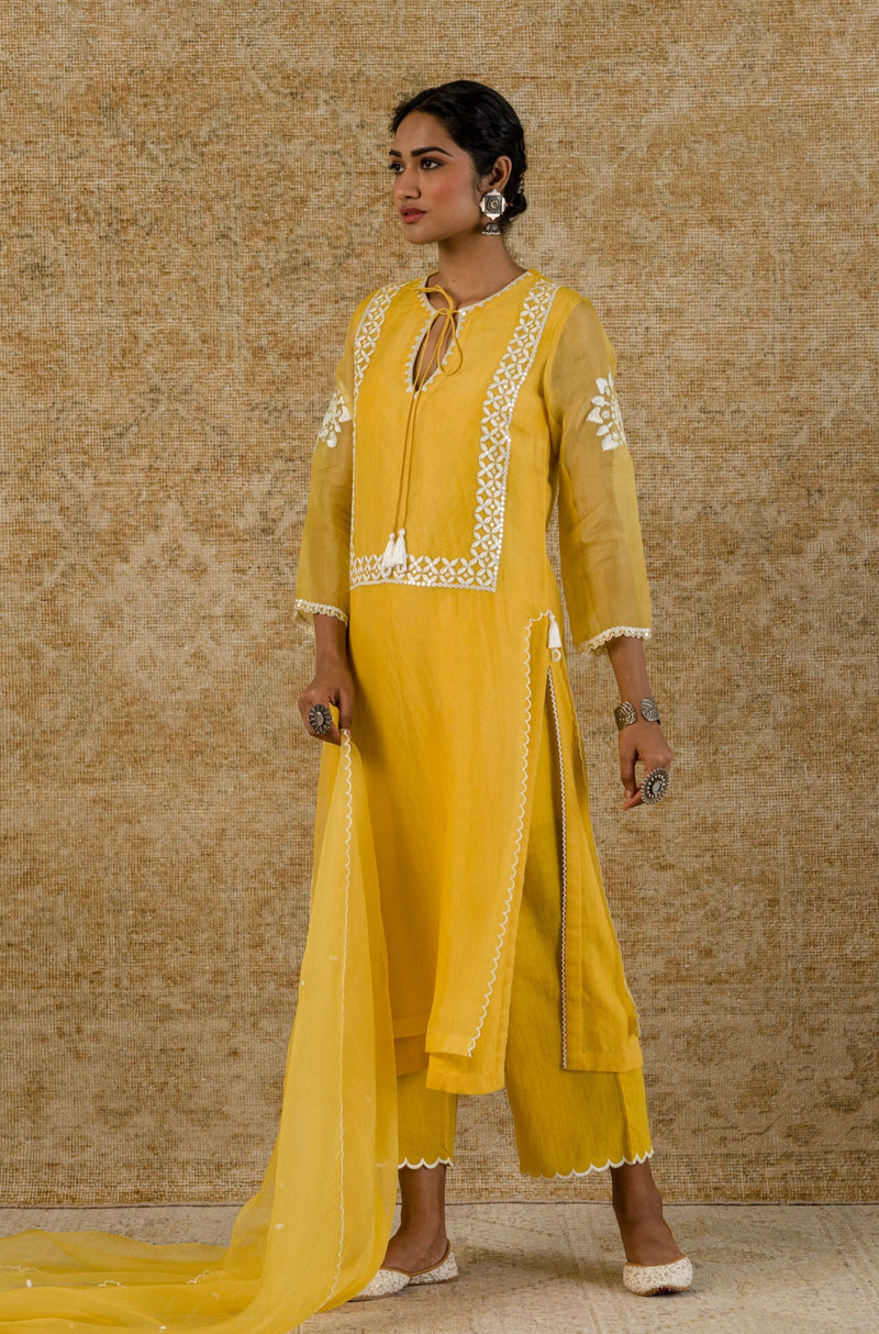 Yellow Embroidered Organza Kurta Set