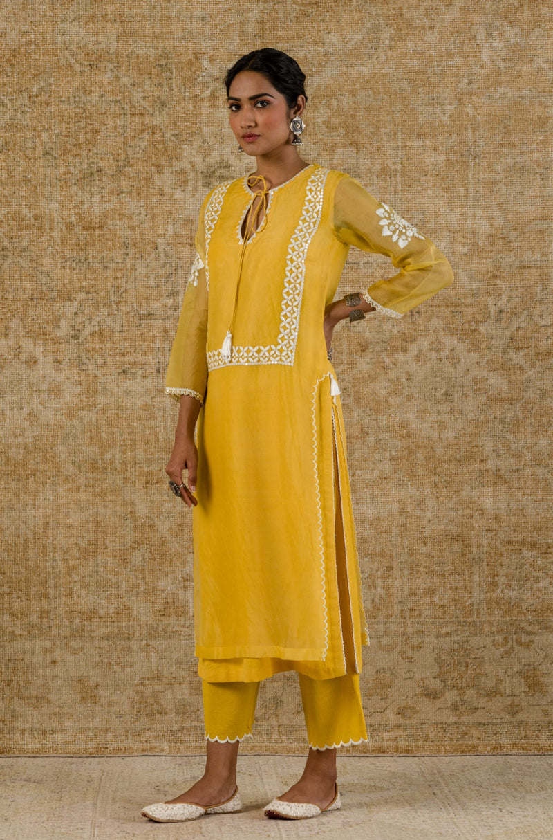 Yellow Embroidered Organza Kurta Set