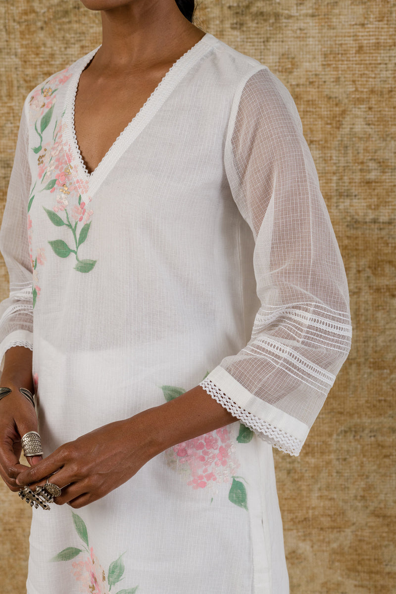 Ivory Kota Hand Paint Kurta Set