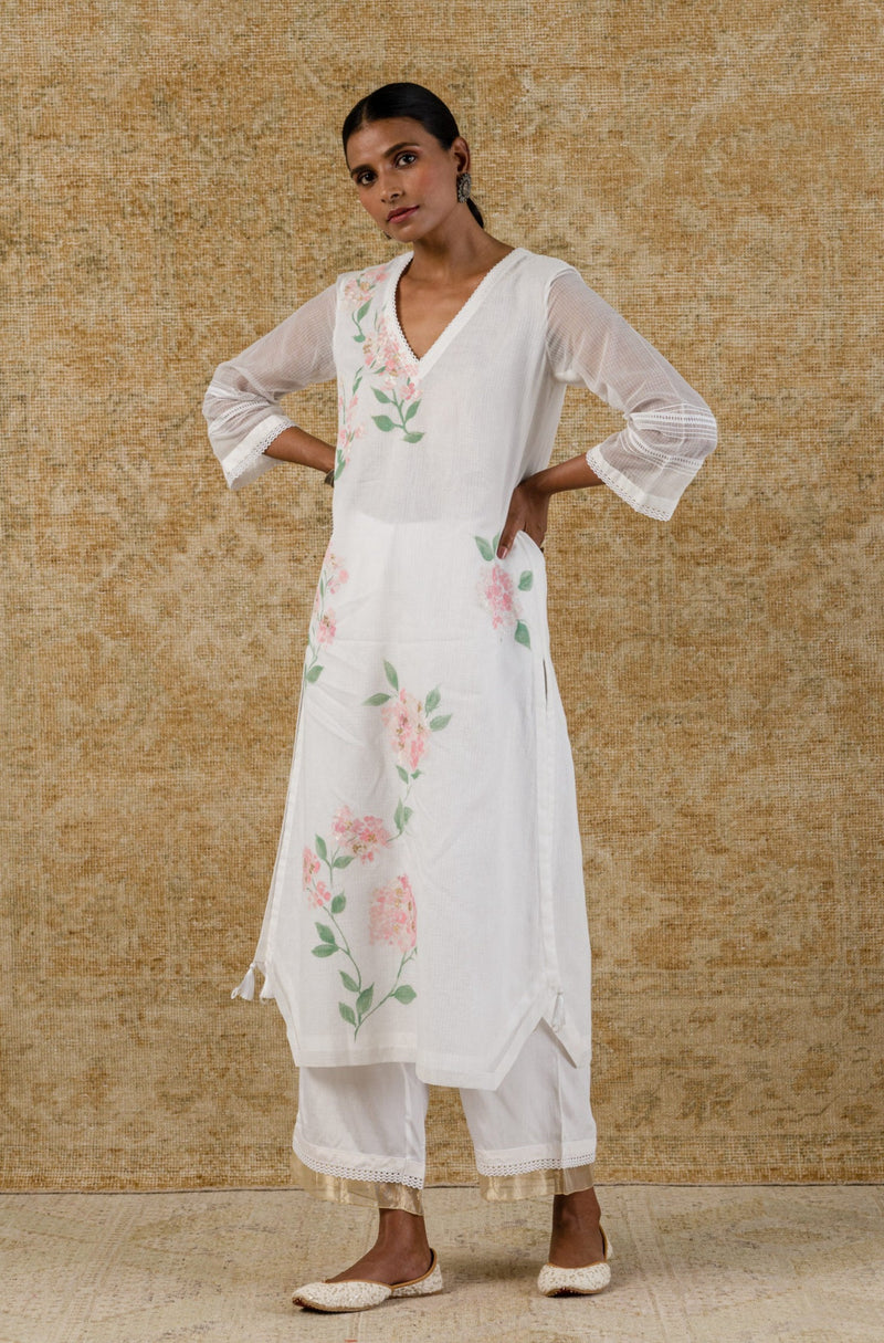 Ivory Kota Hand Paint Kurta Set