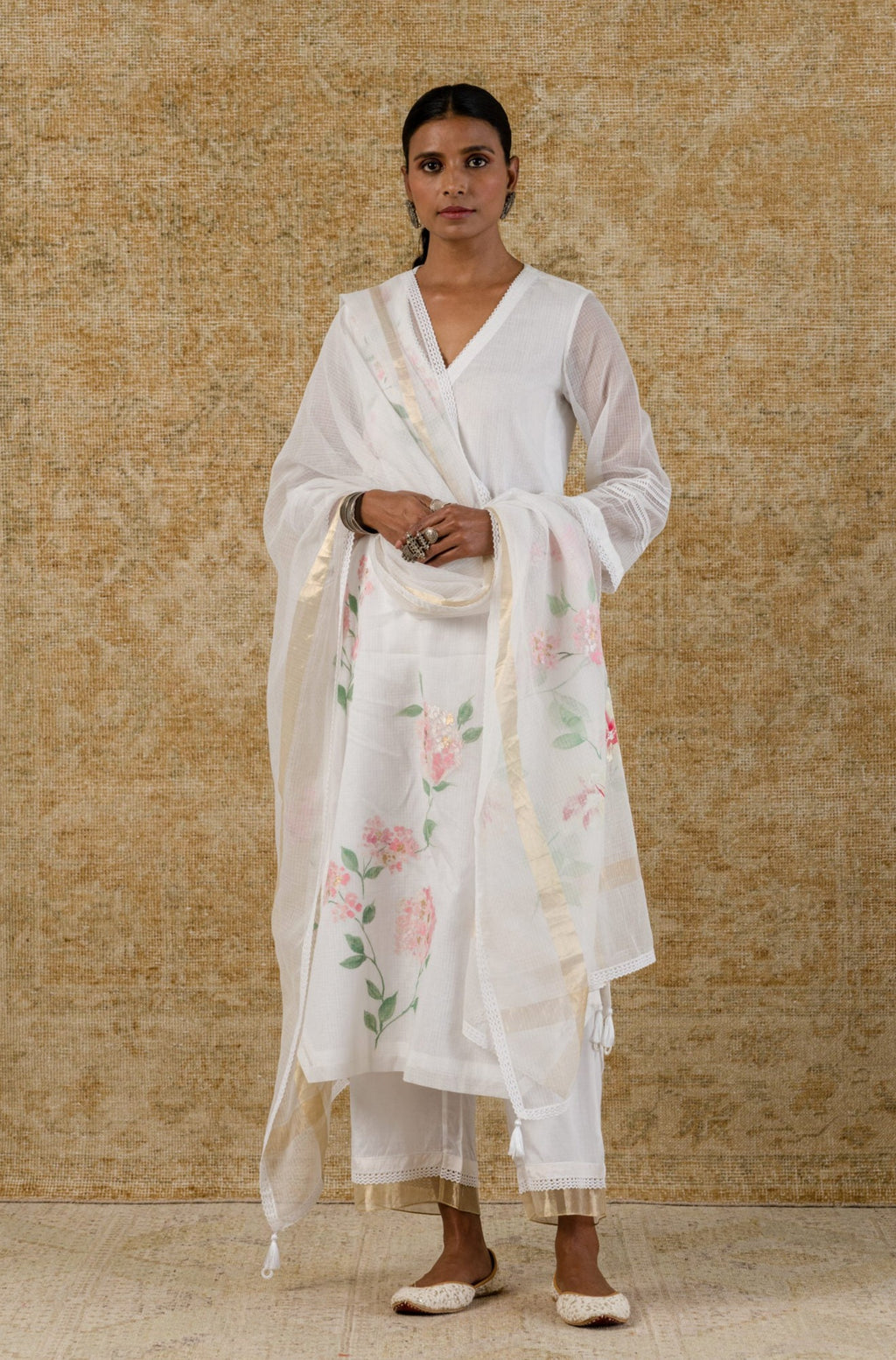 Ivory Kota Hand Paint Kurta Set