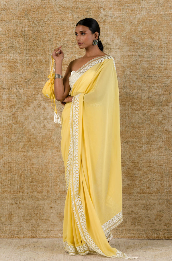 Lemon Yellow Georgette Saree