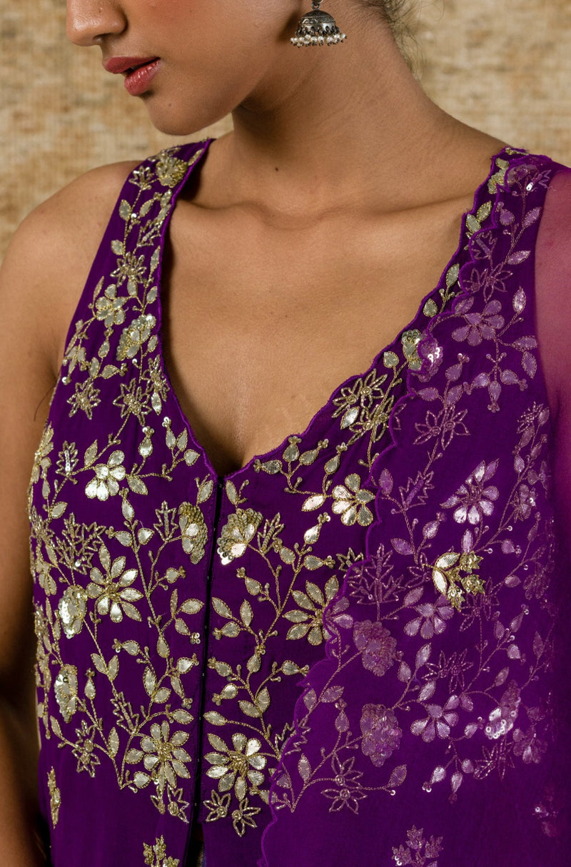 Purple Georgette Sharara Set