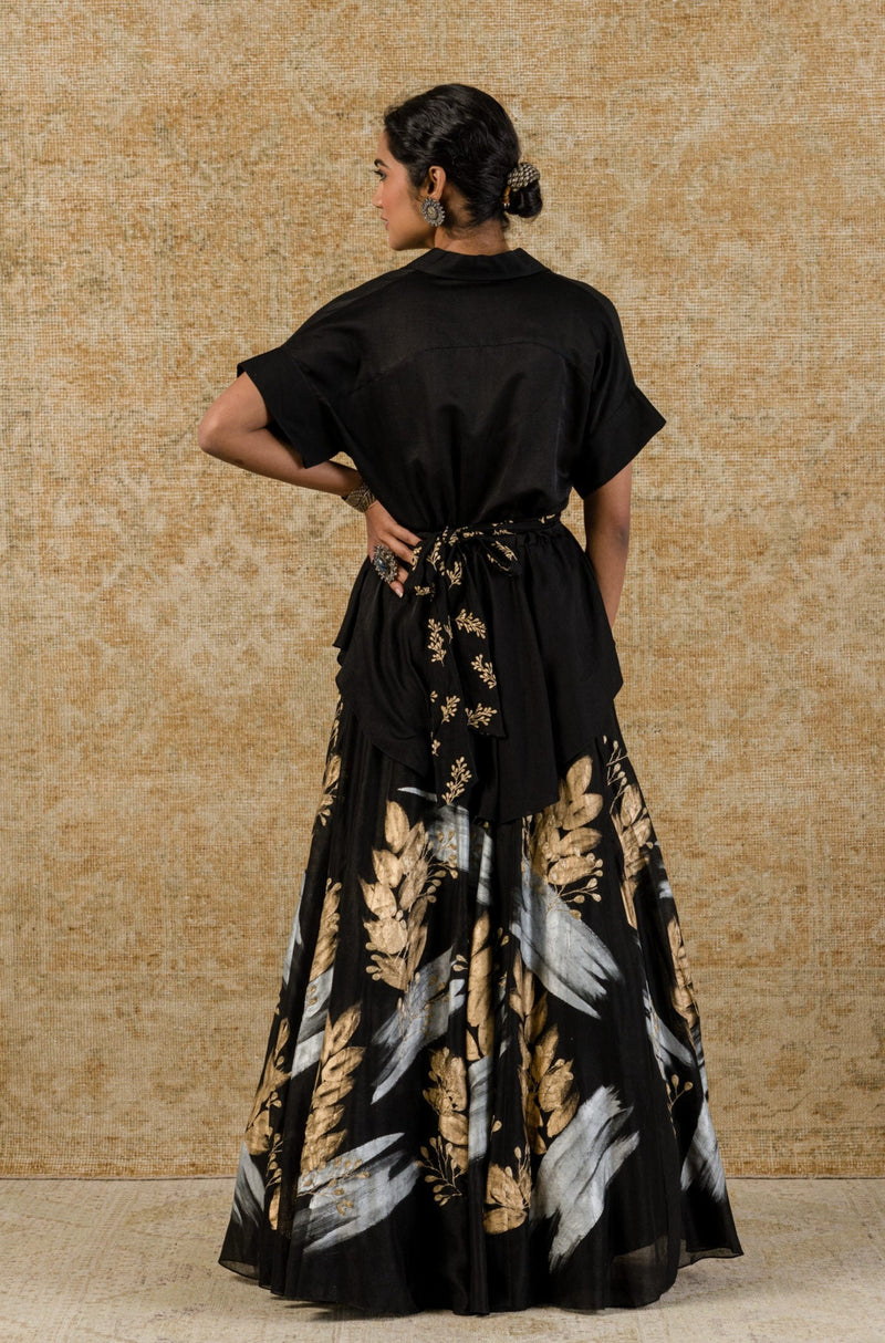 Black Hand-Painted Skirt with Top